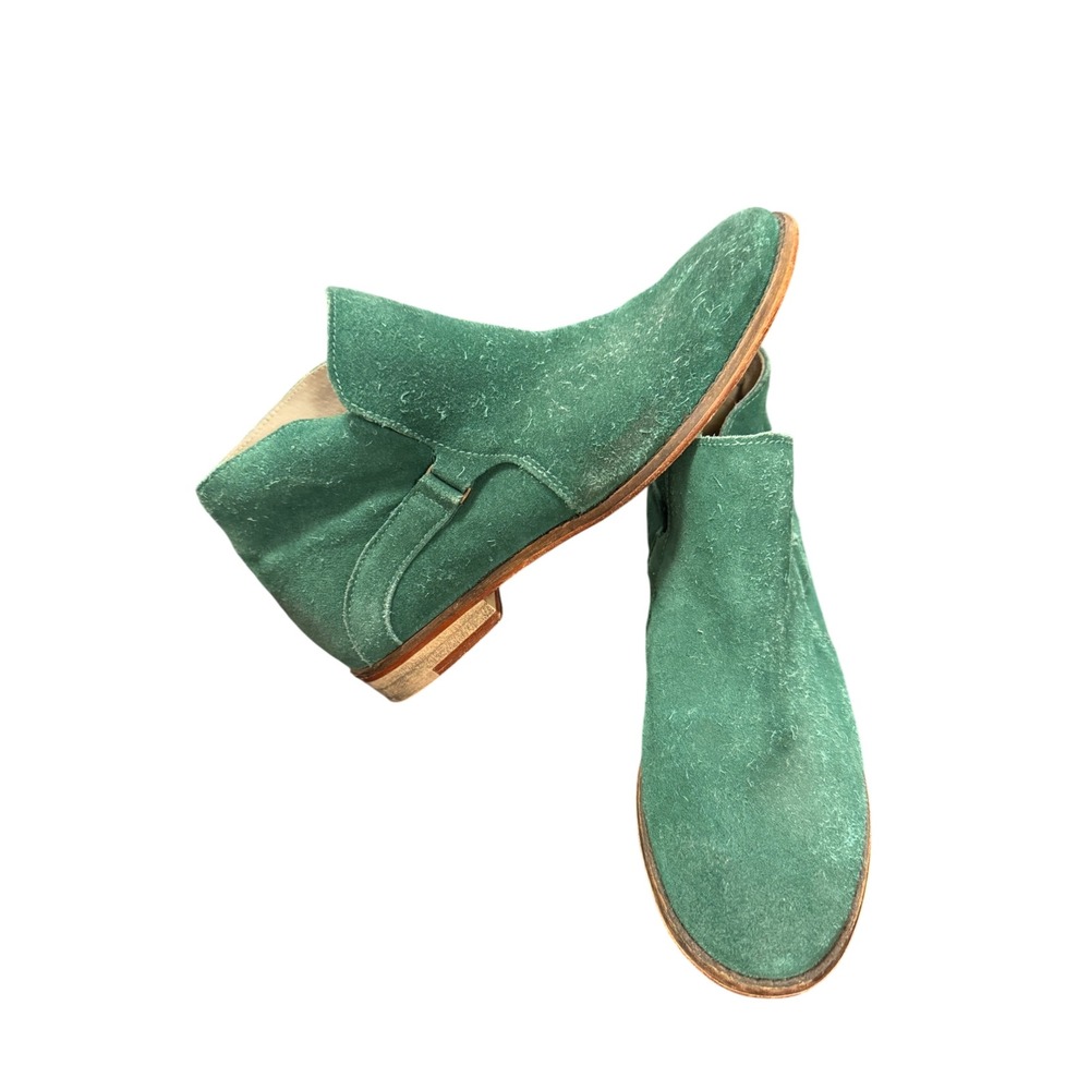 Free People Ankle Boots Women 38 Green Suede Split Shaft Pointed Toe Bootie